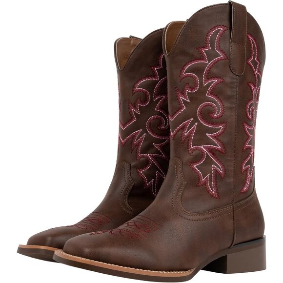 J's.o.l.e Women Dark Brown Cowboy Boot Square Toe Western Cowgirl Fashion Botte - Picture 3 of 9